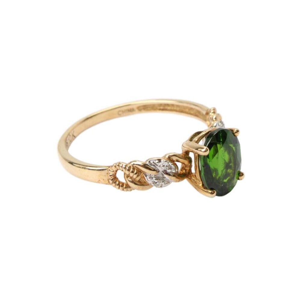 Designer Womens 10K Yellow Gold Tsavorite Garnet + Diamond Ring Sz 7.25 1.9g